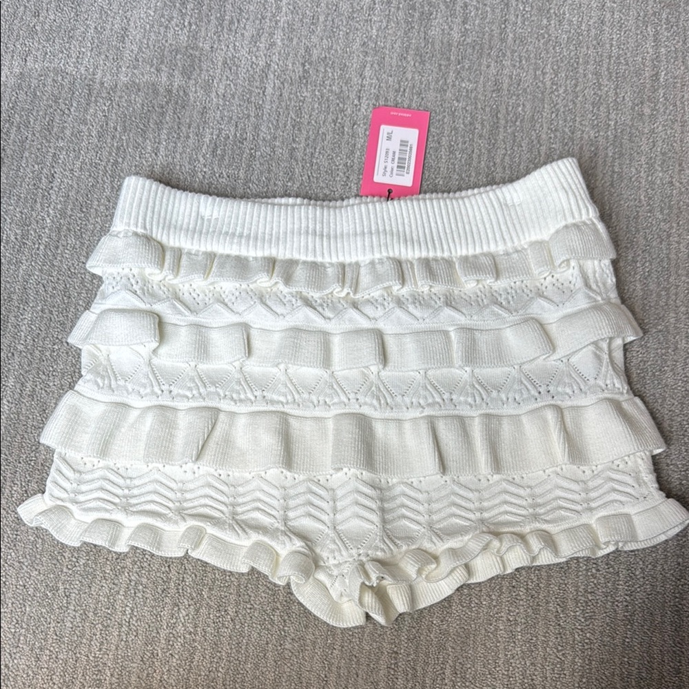 White Ruffled Knit Kids Shorts